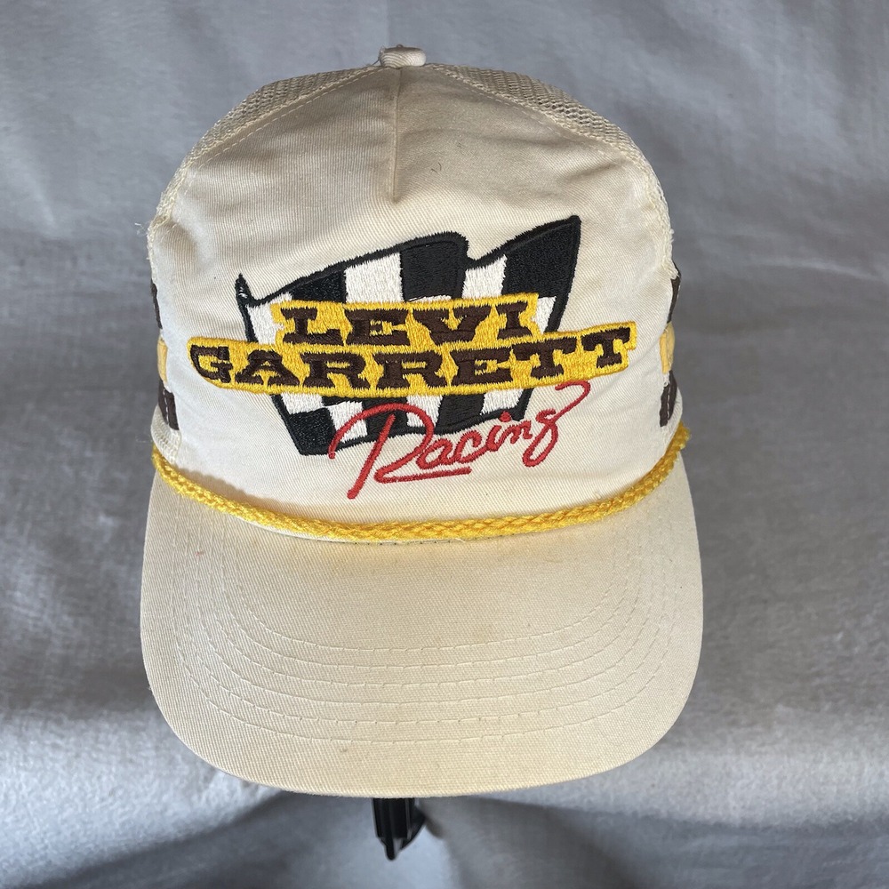 Vintage K-Products Levi Garrett Racing 3 Stripe Snapback Trucker Hat 80s USA